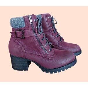 MIA Women's Size 11 Vegan Faux Leather Burgundy Caelyn Lace Up Block Heel Boots